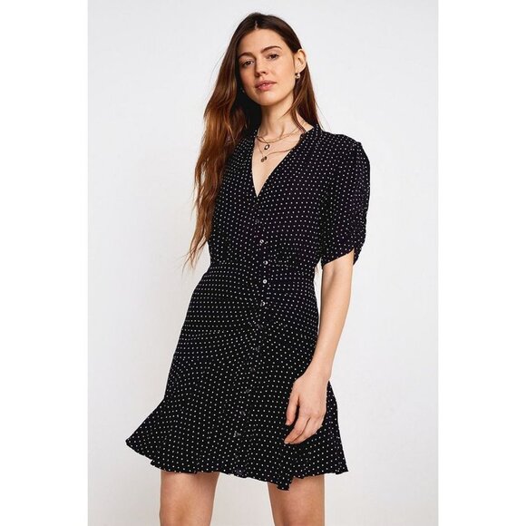 Free People Pippa Polka Dot Print Mini Dress Ruched Romantic Feminine Girly Boho - Picture 1 of 14